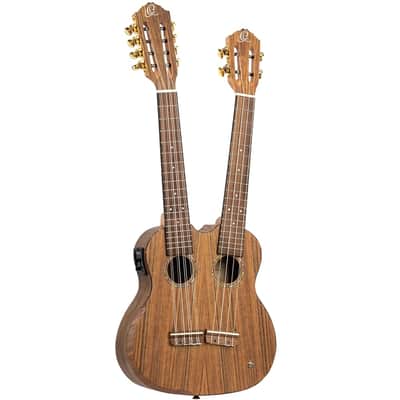 Ortega Custom Built Series Double Neck 4 & 8 String Tenor Acoustic-Electric Ukulele w/ Bag image 14