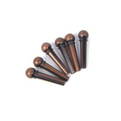 Quality Slotted Metal Acoustic Guitar Bridge Pins, Antique-Copper (set of 6)