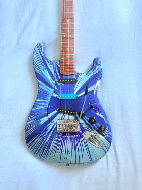 Fender FSR "Splattercaster" Standard Splatter Stratocaster with Rosewood Fretboard 2003 - 2004 - Violet, Daphne, Agave, Lake Placid, and Midnight Blue Swirl over Olympic White image 1