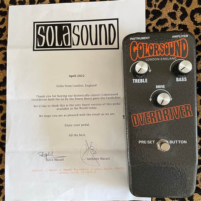 NOS Sola Sound Colorsound Vintage Series Overdriver By Stuart Castledine Unused MINT & COA Letter Marc Bolan Jeff Beck Tones
