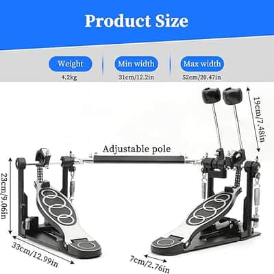 Double Bass drum Pedal,Double Bass Pedal with Adjustable Beater Head,Double Chain Drive Foot Kick Pedal with Drum Key for Drum Set and Electronic Drums image 2