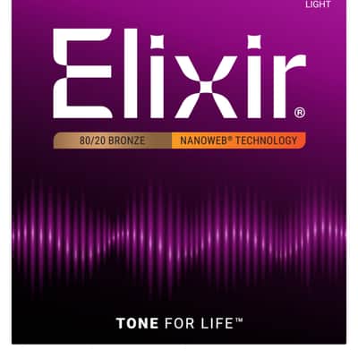 Elixir 80/20 Bronze Acoustic Guitar Strings, NANOWEB, Light (.012 -. 053) image 1