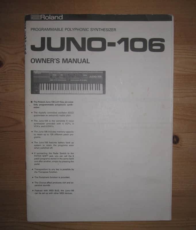 1984 owners manual Roland JUNO 106 synth synthesizer guide instruction brochure image 1