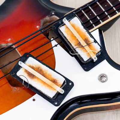 1966 Mosrite Combo Vintage Semi-Hollow Bass Sunburst, Near-Mint w/ Case, Hangtag image 17