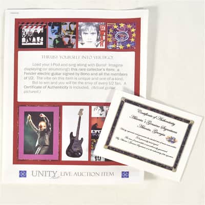 Squier Stratocaster Black Sparkle signed by U2 image 8