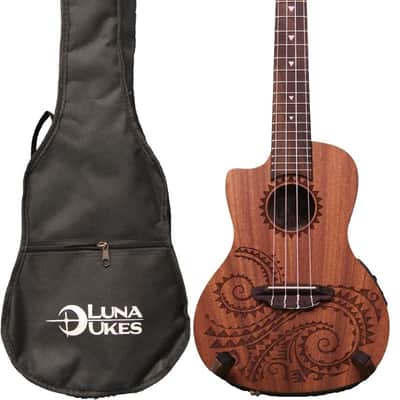 Luna Guitars Ukulele Concert Tattoo LEFTY w/Preamp, UKE TEC MAH L image 3