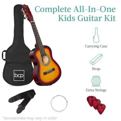 Best Choice Products Kids Acoustic Guitar Beginner Starter Kit with Carrying Case - 30in-Natural Mahogany image 2