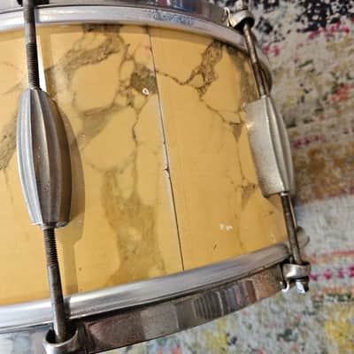 Slingerland 14x7" 3-ply Snare Drum in Yellow Marble Lacquer 1950s image 7