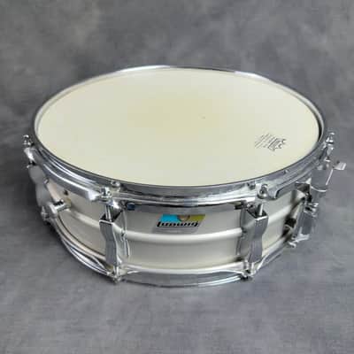 1970s Ludwig Acrolite 14x5 Aluminum Snare Drum with Hard Case - Blue & Olive Badge image 2