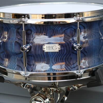 HHG Drums 14x7 Contoured Ash Stave 2022 Ocean Blue High Gloss Lacquer image 5