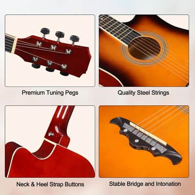 38" Inch Acoustic Guitar Bundle for Beginners Adults with Gig Bag, Strap, Steel Strings, Picks, Capos, Stand, Sunburst image 3
