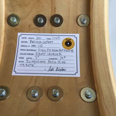 Scott’s Custom Drums 7”x14” maple single ply steambent snare drum “Slingerland radio king tribute” 2025 - Ebony stain lacquer image 9