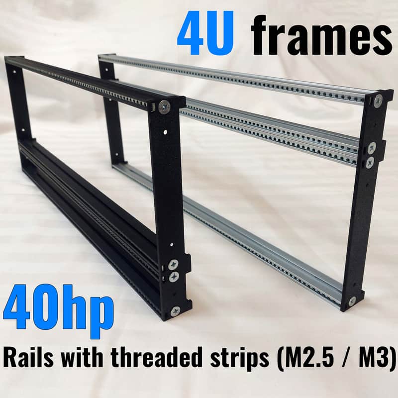 4U (3U+1U) 40HP Eurorack Rails Kit with Brackets & Threaded Inserts (Black / Silver) image 1