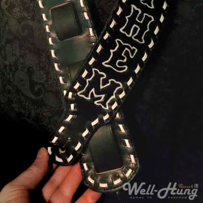 Well-Hung "MAYHEM" 3" padded leather guitar strap hand-tooled/dyed image 2