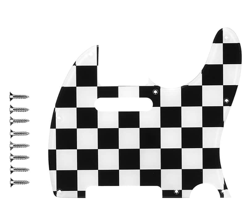 8 Hole Guitar Pickguard,Black/White Grid Guitar Pickguard Scratch Plate for Tele/Telecaster Guitar Grid Scratch Plate Pickguards for Telecaster Electric Guitar,Telecaster Style Pickguard image 1