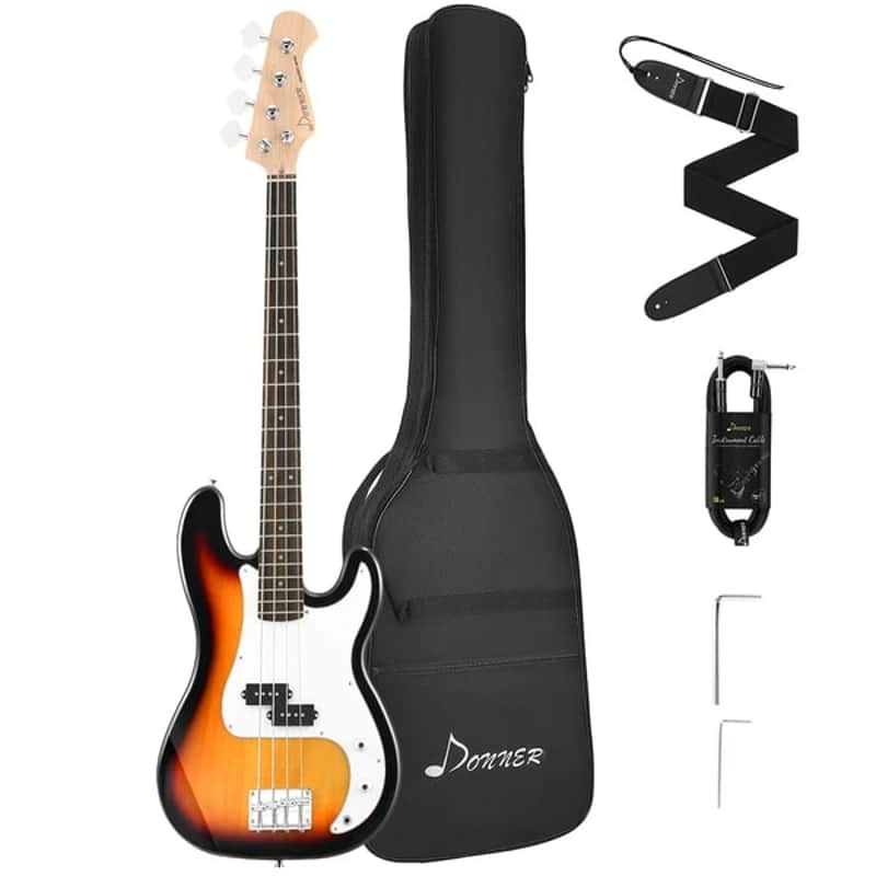 Full Size 4 String Professional Electric Bass Guitar Black with bag, guitar strap, and Guitar Cable image 1