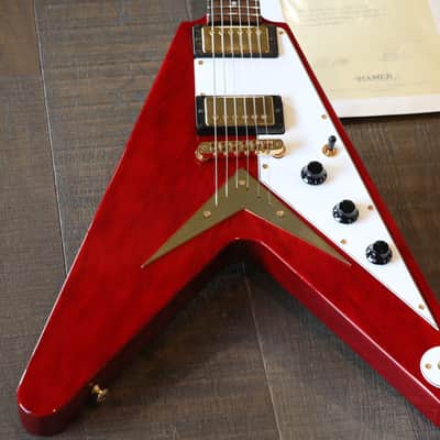 Sweet! 2005 Hamer Korina Vector Flying V Style Guitar Trans Cherry w/ Brazilian Board + COA OHSC image 2