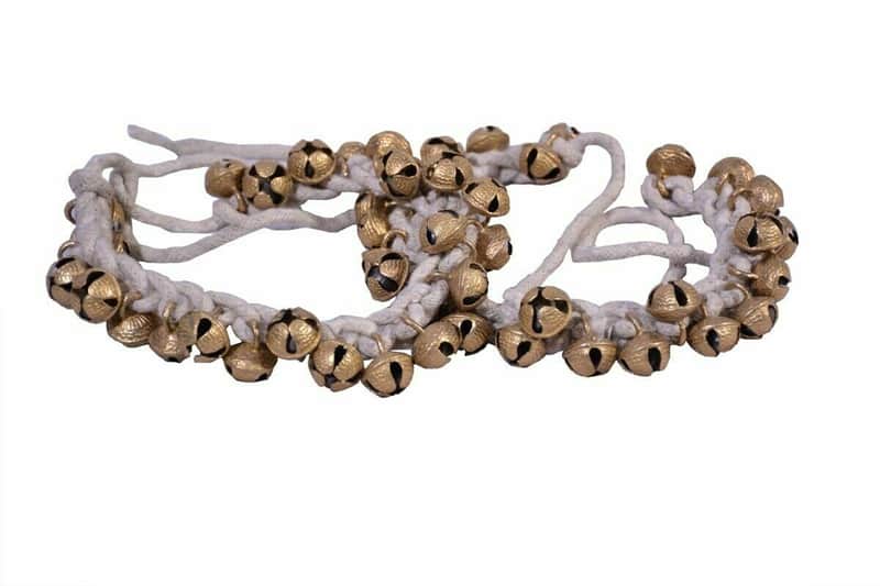 Handmade Ghungroo India Cotton String White Bell Pair Kathak Ghungru 25+25 Bells Dancing Goldan image 1