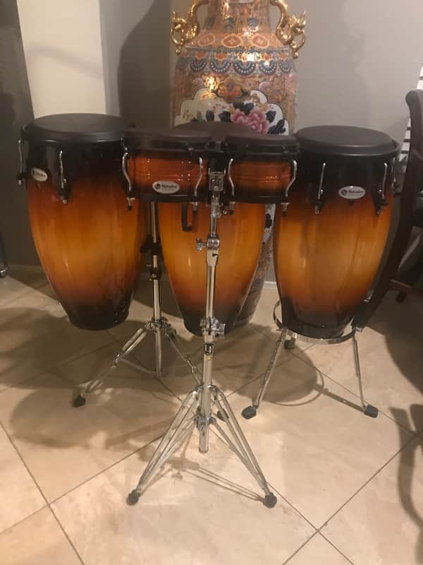 New Latin Percussion M846S-VSB Matador Series Custom Accent 11/11.75/12.5 Conga Set and Bongos  with Stand, Black Hardware 2010s - Vintage Sunburst image 1