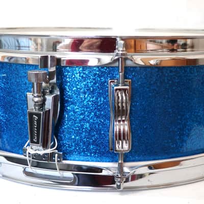 Ludwig No. 908P Jazz Festival 5x14" 8-Lug Snare Drum with Pointed Blue/Olive Badge 1969-1971 Sparkling Blue Pearl image 4