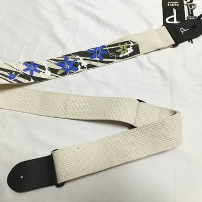 PERRI's Blue Floral Screen printed cotton Guitar Strap -Leather ends NEW 2" wide image 1