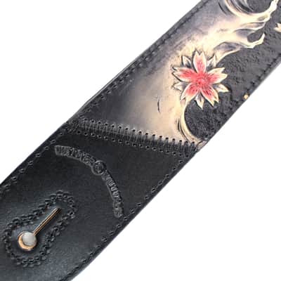 Walker & Williams KB-24 Skinny Black & Ruby Red Carved Grain Leather Strap w/Koi Design image 9