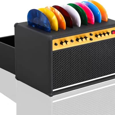 Guitar Picks Holder Box, Amp Speaker Styled Pick Holder with 5 Celluloid Guitar Picks, Guitar Pick Display Holder Pick Storage Box Set for Guitar Players image 1