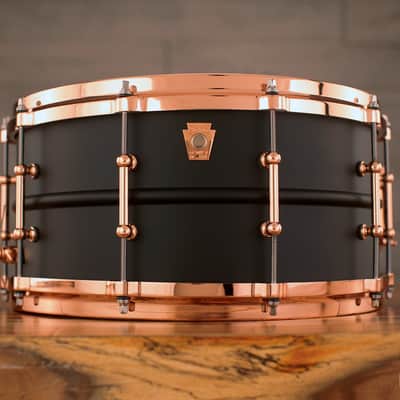 Ludwig 14 X 6.5 Lb427 T DC Hot Rod Black Beauty Snare Drum, Brass Shell, Matte Black, Copper Fittings image 1