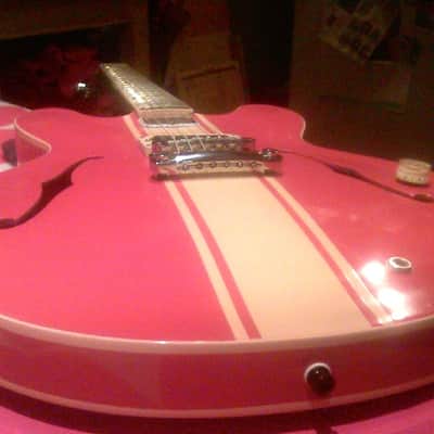 Gibson ES-333 Tom Delonge 2009 Ember Red w/ Cream racing stripes image 2