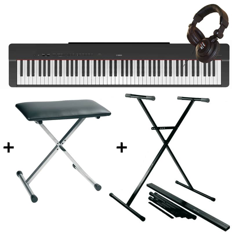 Pack Yamaha P225B - Piano numérique compact - touché lourd + Stand en X + banquette + casque - 88 touches - Noir image 1