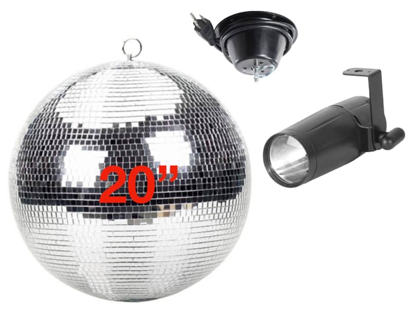 20" Mirror Ball with 1RPM Motor and LED Pinspot