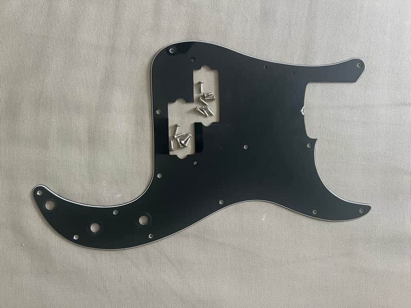 Vintage 1970s Fender Precision Bass Pickguard & screws - Black 1974 1975 1976 image 1