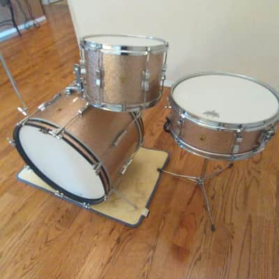 Ludwig Vintage 1966 Club Date pink champagne sparkle outfit w/ matching snare drum! image 8