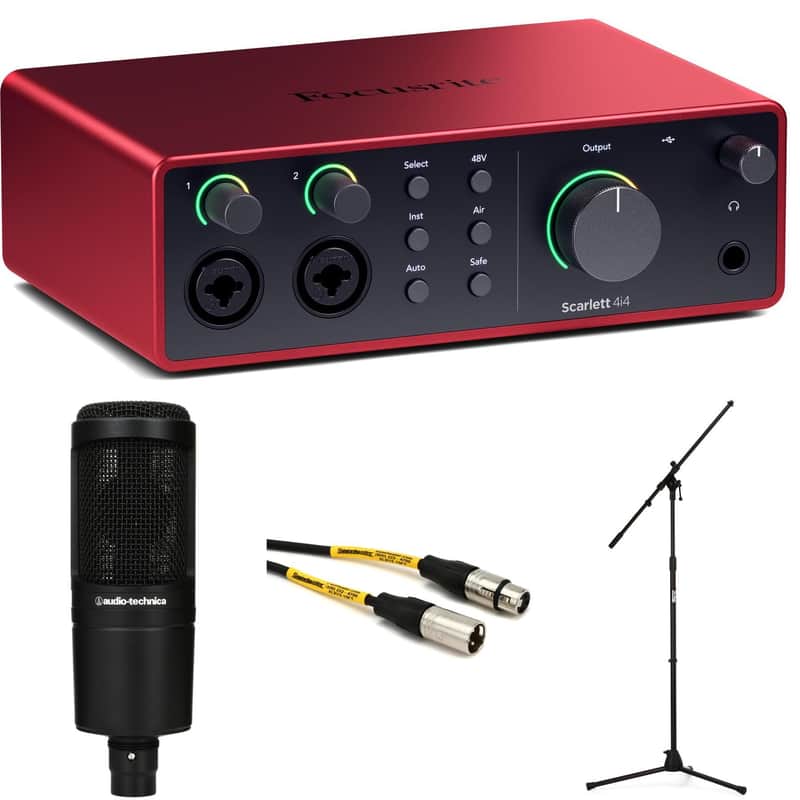 Focusrite Scarlett 4i4 4th Gen USB Audio Interface and Audio-Technica AT2020 Recording Bundle image 1
