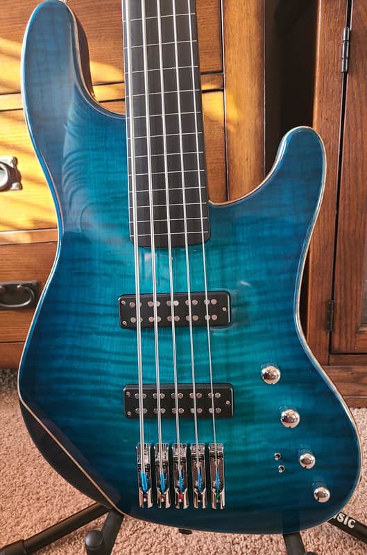 Status Graphite 5 String Fretless T Bass Blue Burst image 1