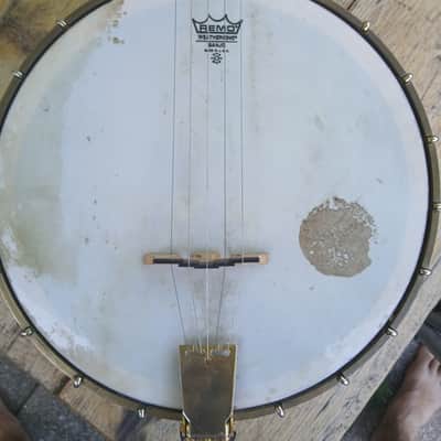 Long neck banjo - E tuned - vintage body and lovely carved neck Unbranded 70's maybe - Brass image 2