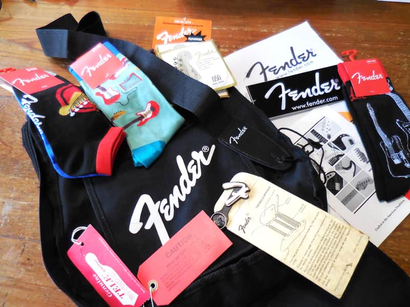 Official FENDER Gig Bag w/ MONSTER FENDER Mojo Lot 1960's-2025, Strap, Manuals, Tags, Sticker, Strings, 4 pairs FENDER SOCKS, MORE!! image 1