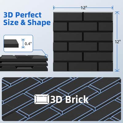 44-Pack Black Acoustic Wall Panels – Self-Adhesive 12" x 12" Brick-Style Sound Treatment for Home Studios image 2