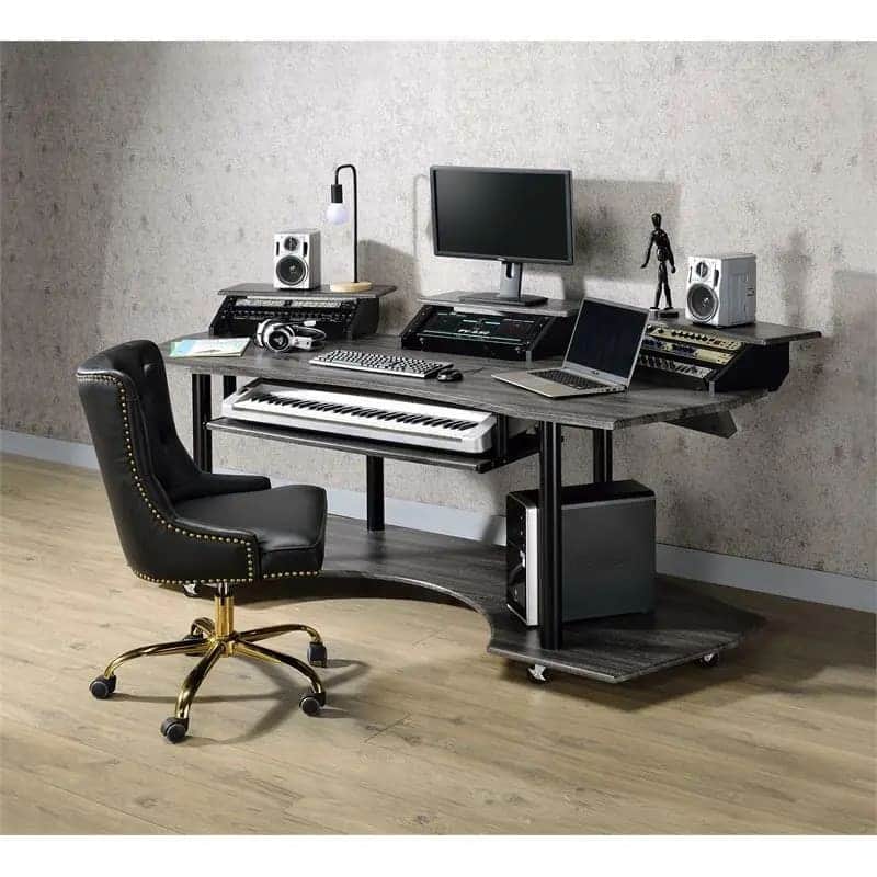 New Producer Wooden 4-Shelf Music Recording Studio Desk in Black Oak image 1