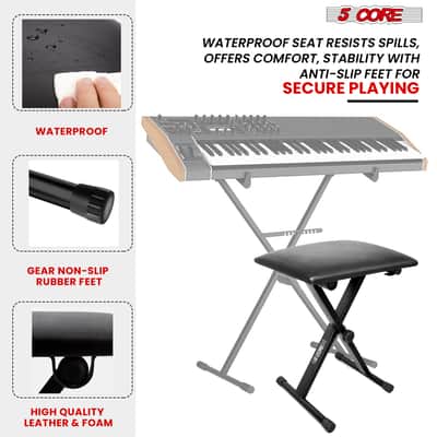 5 Core Keyboard Bench 2 Inch Padded Cushioned Piano Stool Height Adjustable 19" Guitar Seat Portable image 6