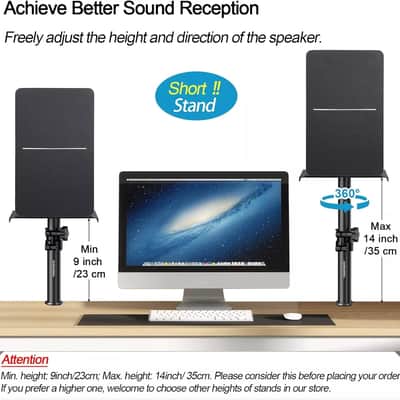 Height Adjustable Desktop Clamp Speaker Stands – Short Studio Monitor Stands for Music Studios and Workstations (2 Set) Bild 2