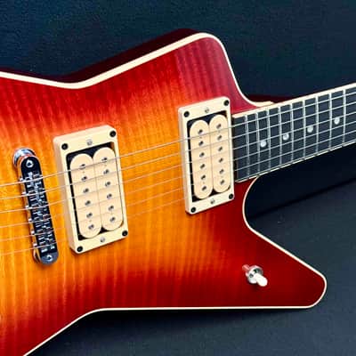 Dean - USA - ML - Patents Pending - Flame Top - Trans Cherry Sunburst - DiMarzio Super Distortion Pickups - Chrome Hardware - Brass V Plate - OHSC - Call for Best Price !!! image 7