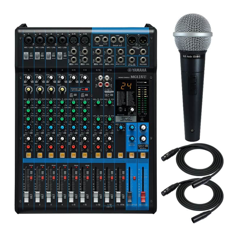 Yamaha MG12XU Mixer Bundle with Knox Gear HDM-100 Dynamic Microphone and 25 Ft XLR Cable image 1