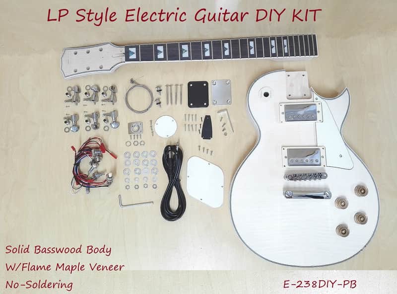 E238DIYPBDIY Solid Body Electric Guitar DIY Kit, No-Soldering, Flame Maple Veneer image 1