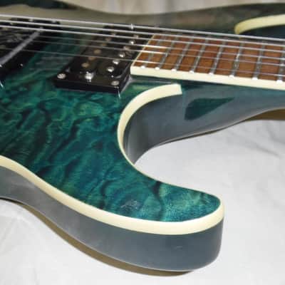 Washburn X-50 Q -Guitars4cancer- Neck-thru body, Quilted Maple Top, Trans Blue, Bound, Buzz Felten image 4