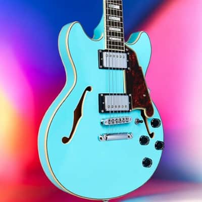 D'Angelico Premier Mini DC Semi-Hollow Electric Guitar Sky Blue image 3