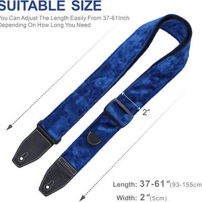 Guitar Strap 2 inch Velvet Guitar Straps with Full Grain Leather End, for Bass Electric and Acoustic Guitars, Free Strap Button, 2 Strap Locks and 4 Guitar Picks image 4