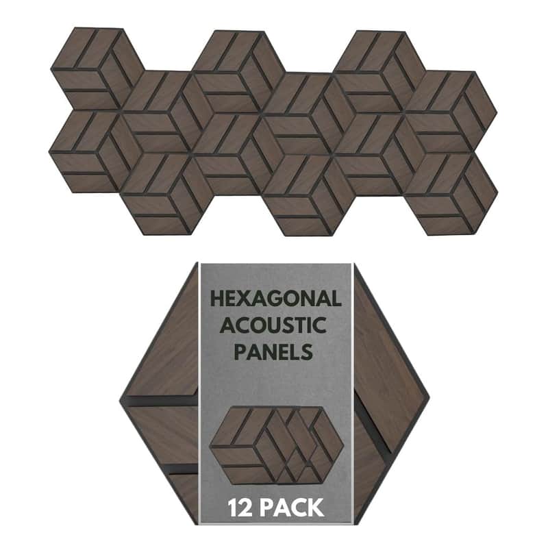 Hexagonal Acoustic Wood Panels – Set Of 12 Wall Panels For Soundproofing & Stylish Décor | Paneles De Madera Decorativos Y Acústicos Para Pared (Darkwood Sound) image 1