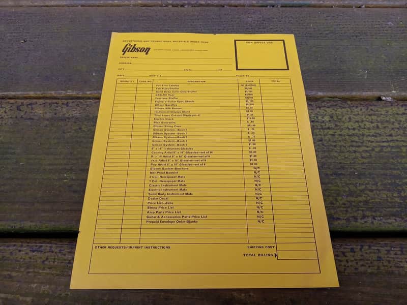Vintage Mid-1960's Gibson Advertising & Promotional Materials Dealer Order Form! Extremely Rare, Super Cool! image 1