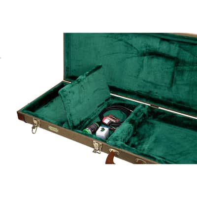 Crossrock Master Series - Wooden Telecaster&Stratocaster Electric Guitar Case - Security Lock, Genuine Leather Handle, Reinforced Hardware, Metal Feet, Storage Space- Olive Green Tweed image 7